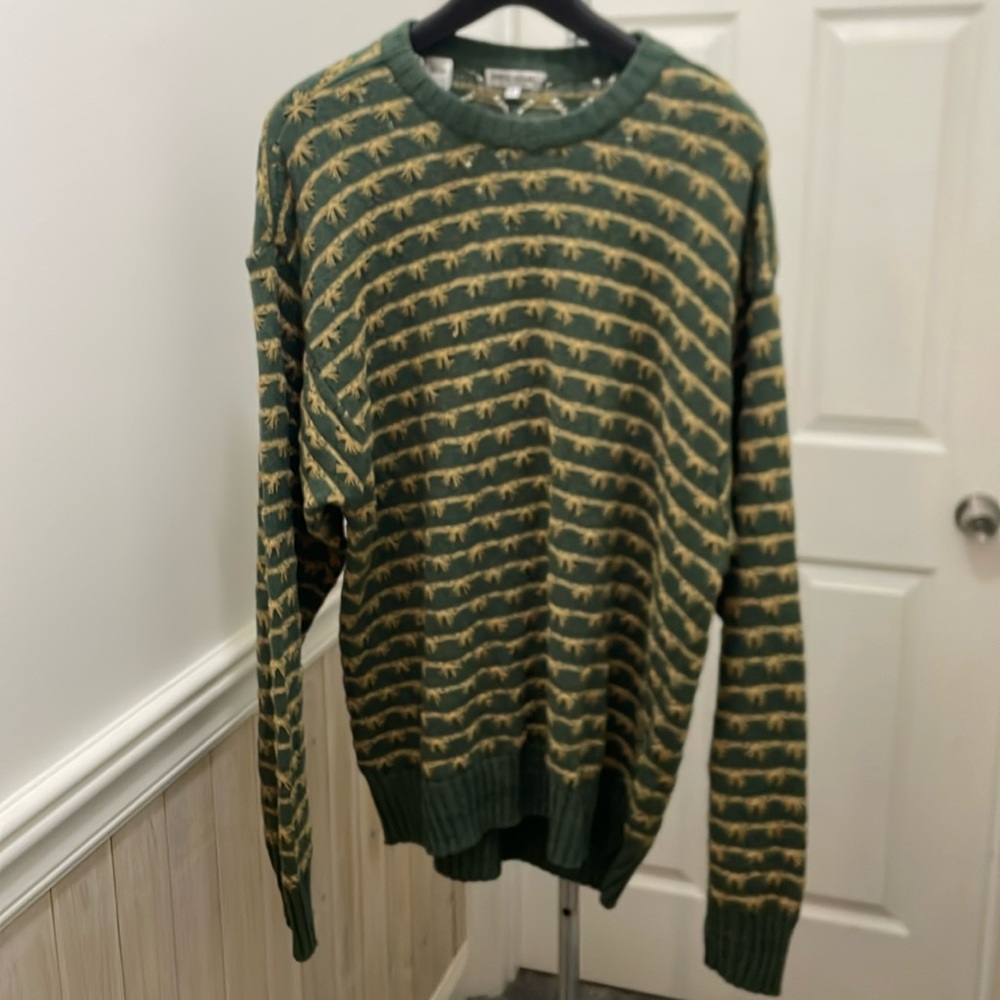 Vintage Armani Green and Gold Sweater 100% silk Men’s Large